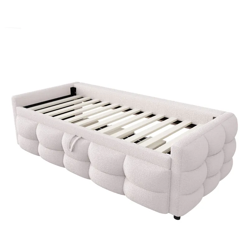 Sofá cama 90/180x190 cm - Puffbett, con lattenrost, multifuncional, beige