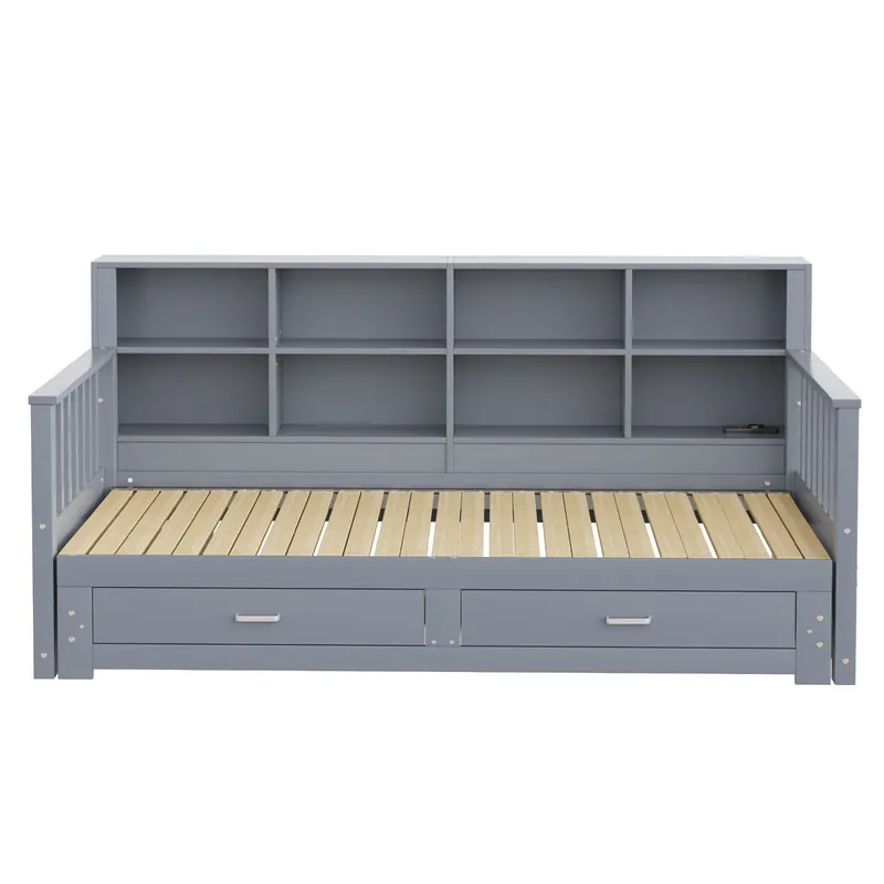 Sofá cama extensible 90/180x190 cm - con almacenamiento y enchufe en el brazo, 2 cajones y somier - Blanco