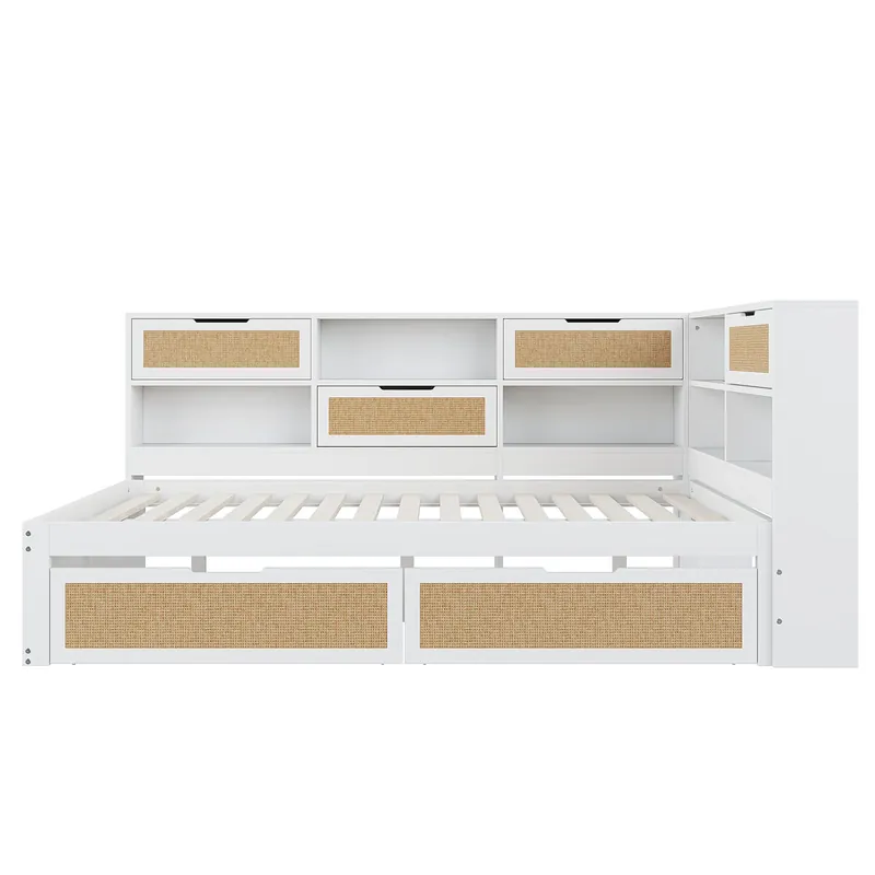 Sofá cama 140*200 cm - Con cajón, multifuncional, cama individual para niños con compartimentos y puerto de carga - Blanco