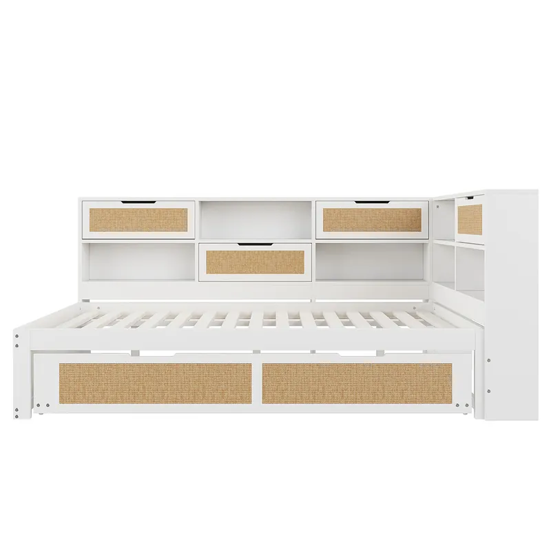 Sofá cama de madera 140*200 - con cama extensible, cama individual, con almacenamiento y puerto de carga - Blanco