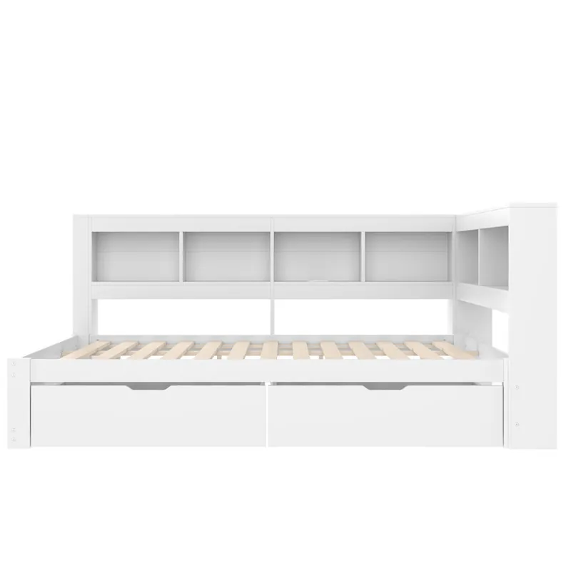 Sofá cama 140x200 cm - Con 2 cajones, enchufe y 2 puertos USB, con somier - Blanco
