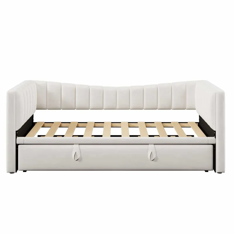 Sofá cama 90x200 cm - Con cama extraíble, cama individual, cama doble (sin colchón), estilo minimalista, terciopelo - Blanco