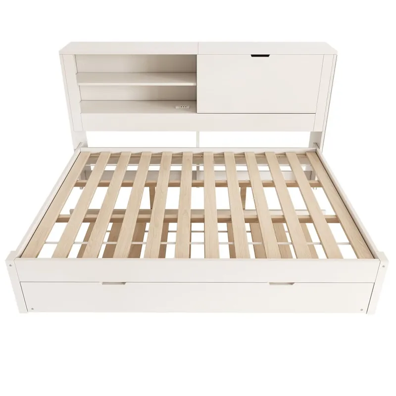 Sofá cama doble 140x190 cm - con cama extra 90x190, almacenamiento, USB - Blanco