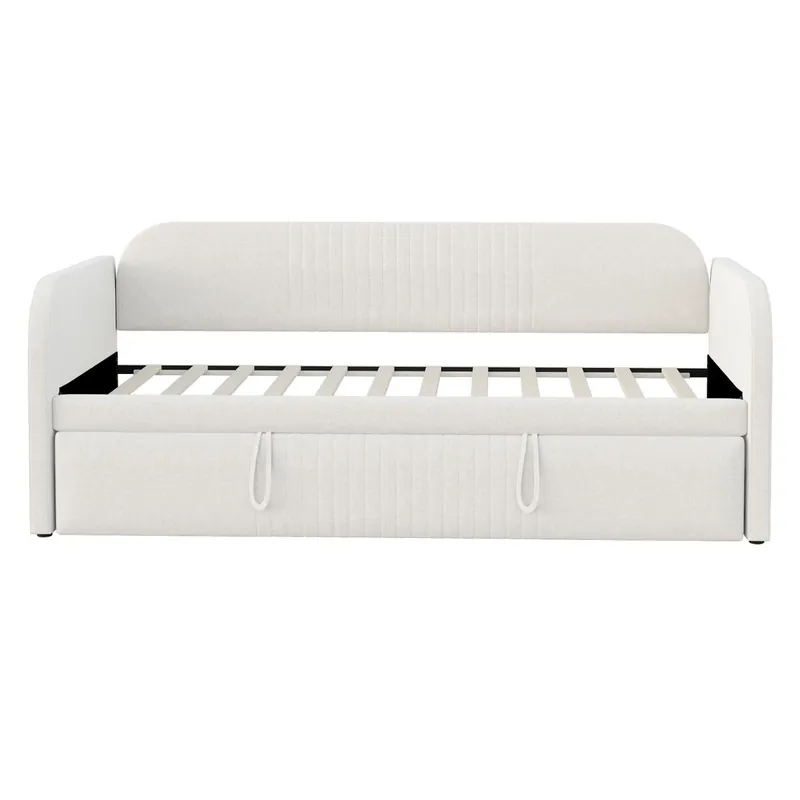 Sofá cama 90/180*190 cm - Con rayas verticales, con somier, multifuncional, lino, gris