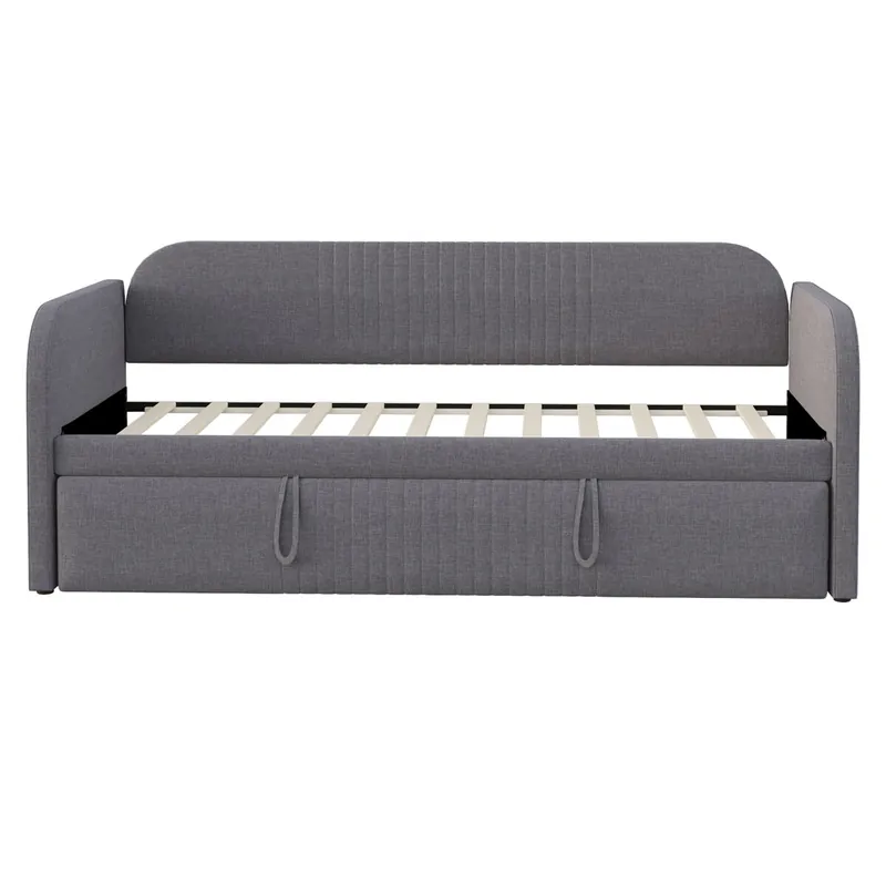 Sofá cama 90/180*190 cm - Con rayas verticales, con somier, multifuncional, lino, gris