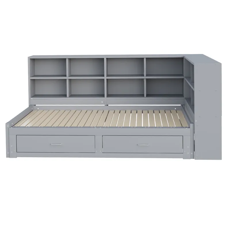Sofá cama extensible 90/180*190 cm - Con almacenamiento, enchufe multifuncional, cajones, y somier - Gris