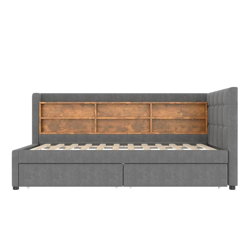 Sofá cama 90x200 cm - con 2 cajones, USB + Tipo C, compartimentos, con somier - Beige