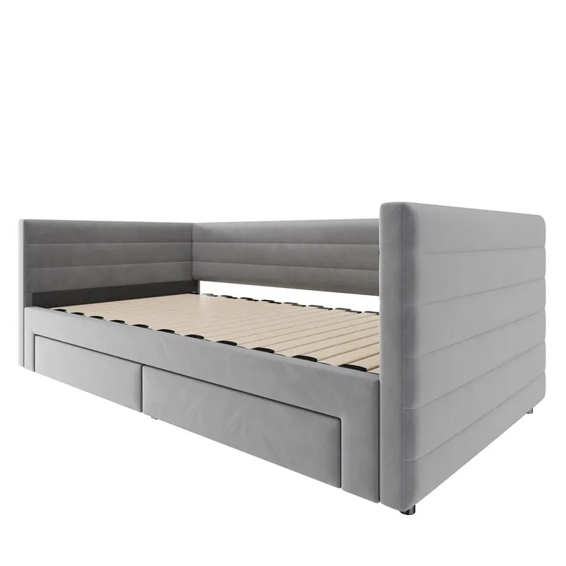 Sofá cama 90x190 cm - Multifuncional, con almacenamiento, convertíble en cama individual/doble - Gris
