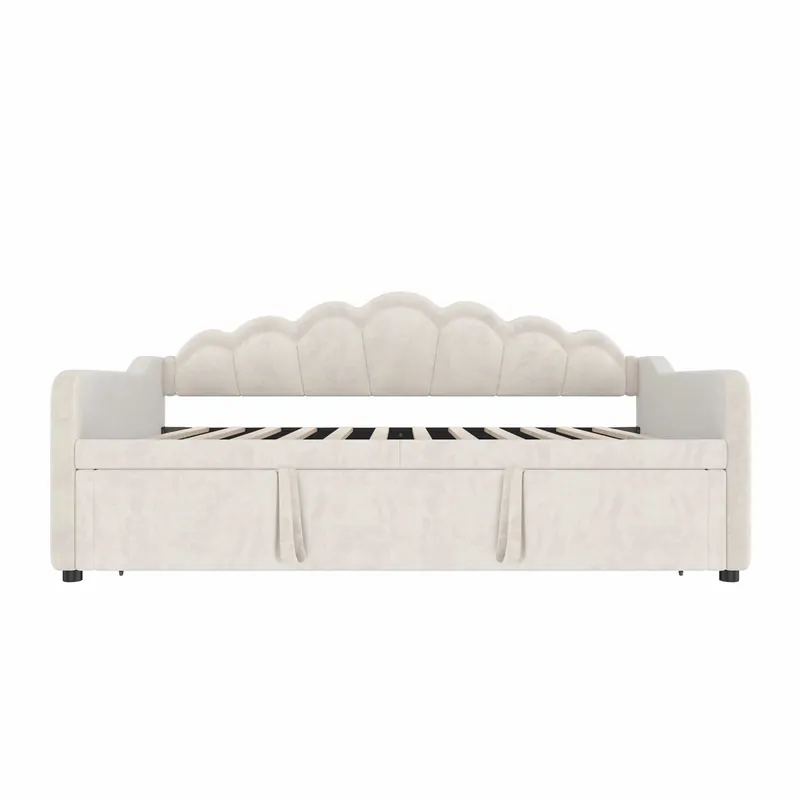 Sofá cama nido 90x200 cm (180x200 cm) - cama extensible, sofá cama individual y doble, terciopelo, tira LED de colores, sin colchón - beige