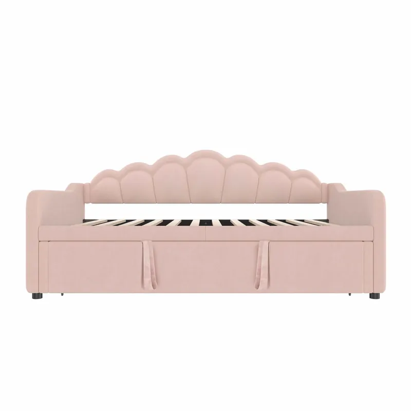 Sofá cama nido 90x200 cm (180x200 cm) - cama extensible, sofá cama individual y doble, terciopelo, tira LED de colores, sin colchón - beige
