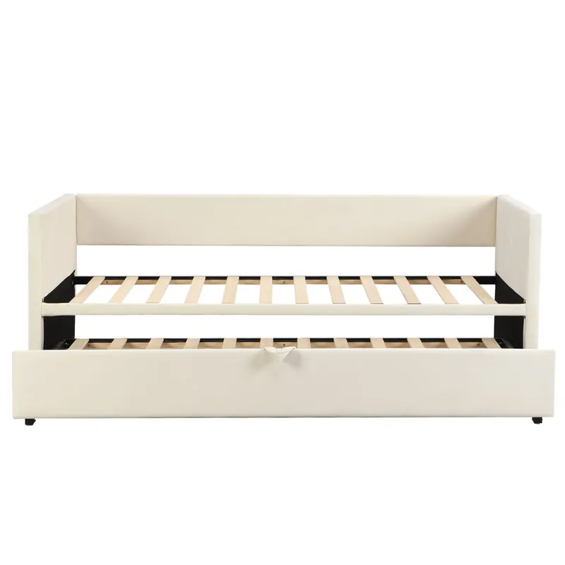 Sofá cama 90/180*200 cm - Con somieres, Multifuncional, Tela de terciopelo beige