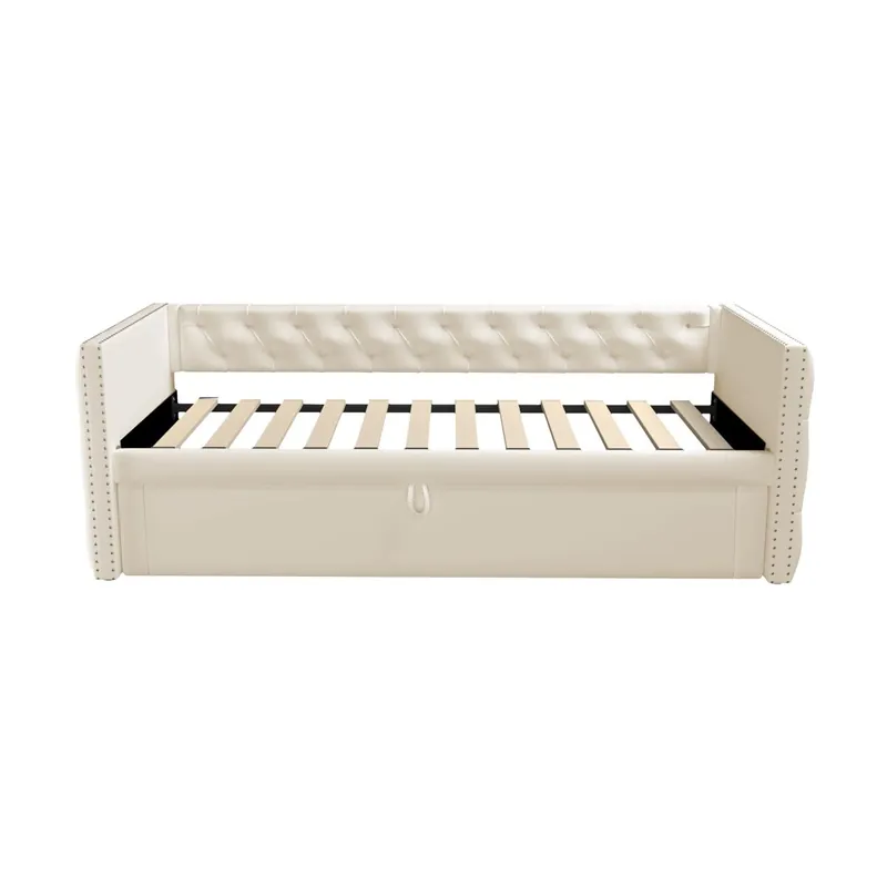 Sofá Cama 90x200 cm - Con somier, multifuncional, tela de terciopelo, beige