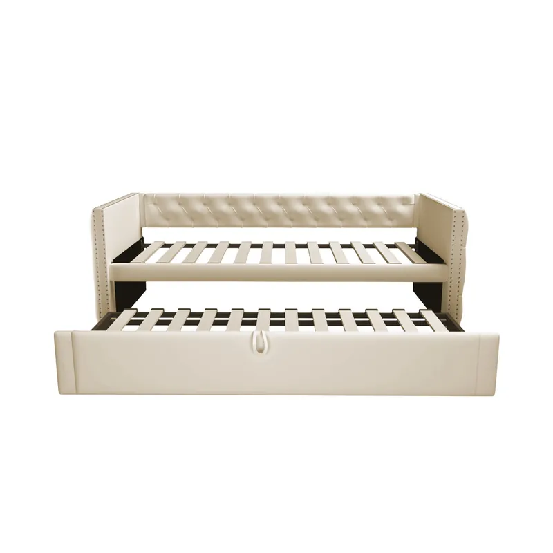 Sofá Cama 90x200 cm - Con somier, multifuncional, tela de terciopelo, beige