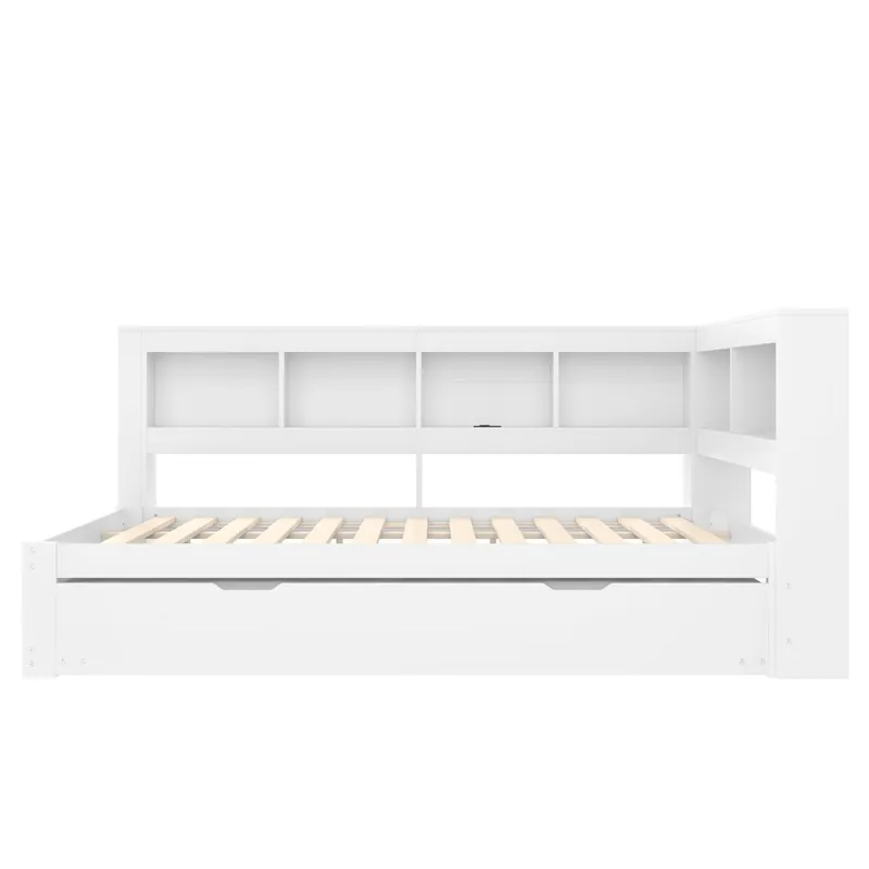 Sofá cama + 140x200 cm - Cama extensible con enchufe y 2 puertos USB - Blanc