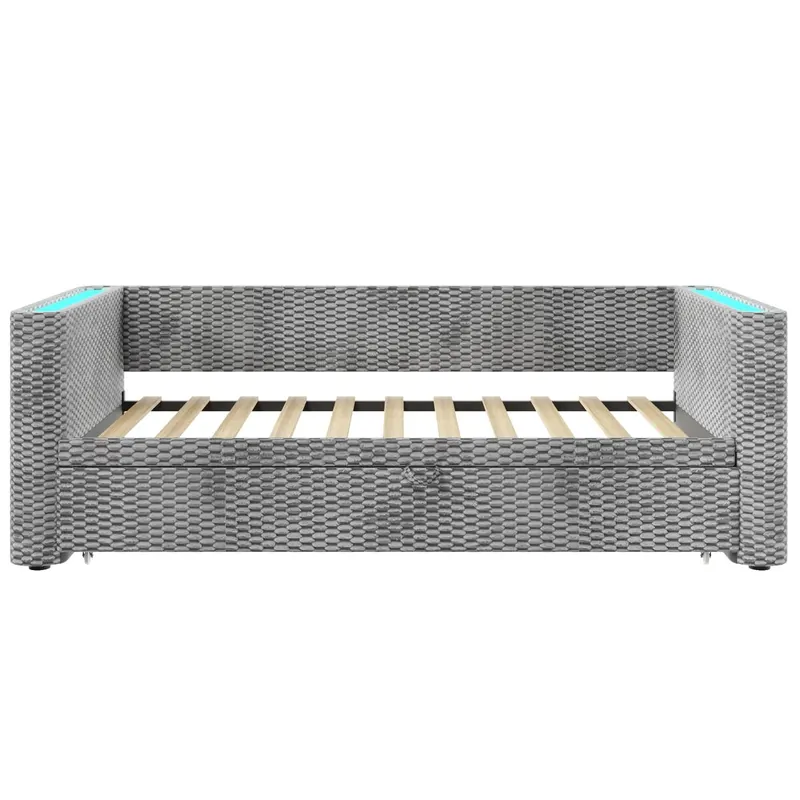 Sofá cama 90x200 cm - Diseño multifuncional con tiras LED, somier, terciopelo - Gris