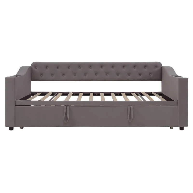 Sofá cama 90/180*190 cm - Brazo más ancho y grueso con puerto USB, almacenamiento integrado en los brazos, con bolsillos, con somier - Gris oscuro