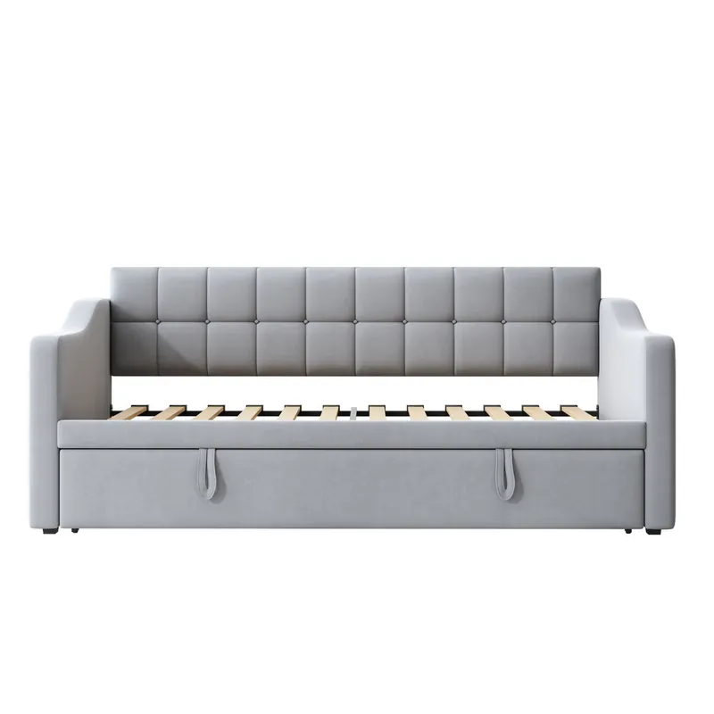Sofá cama tapizado 90x180x190 cm - 2 en 1 multifuncional con tela de terciopelo, enchufe y bolsa de almacenamiento - gris claro