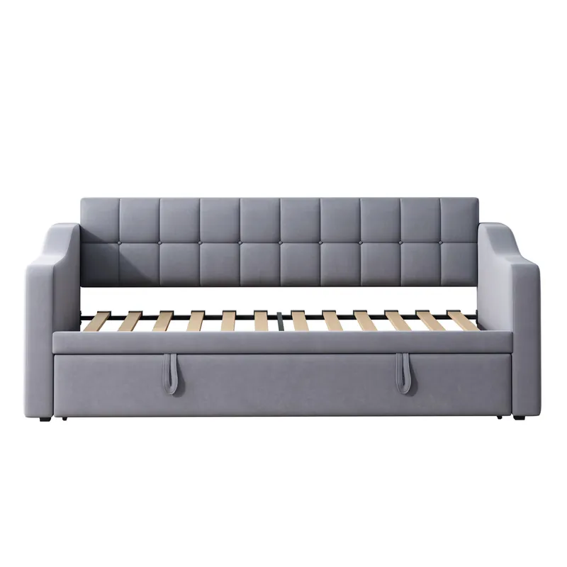 Sofá cama tapizado 90x180x190 cm - 2 en 1 multifuncional con tela de terciopelo, enchufe y bolsa de almacenamiento - gris claro