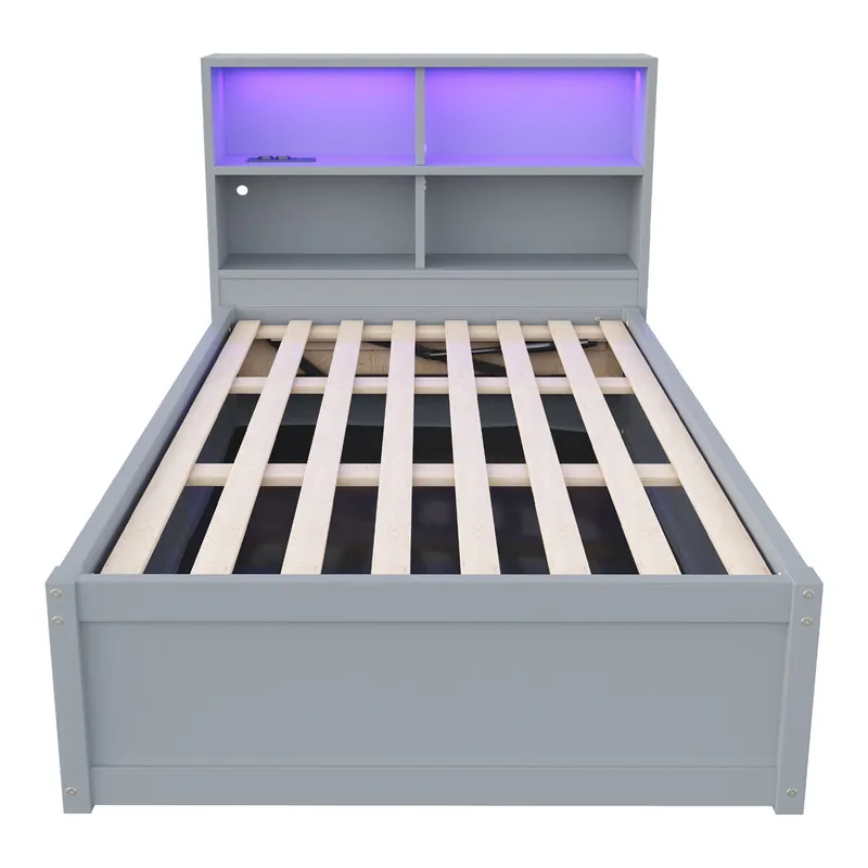Sofá cama 90*200 - con múltiples tomas de corriente, compartimentos de almacenamiento, luz LED, cama hidráulica, cama individual, multifuncional - Gris