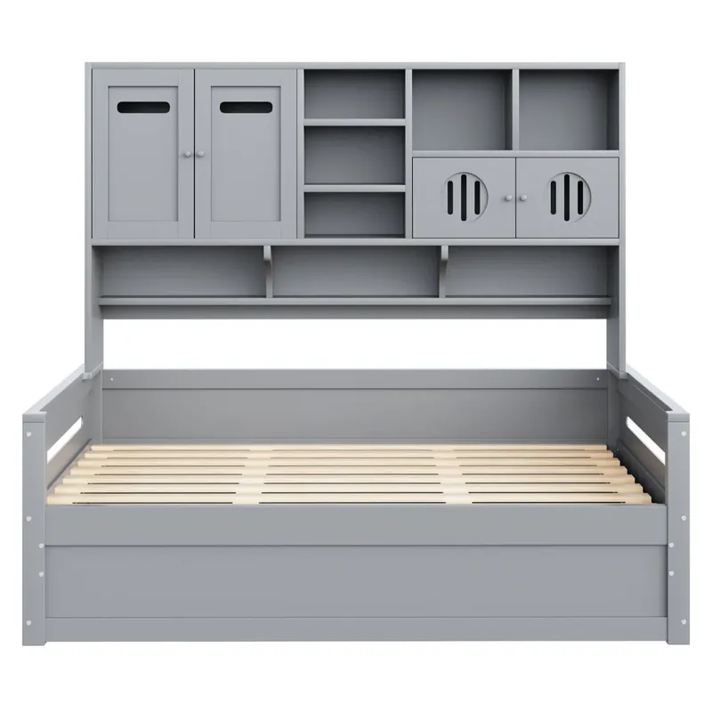 Sofá-cama madera 90x200 cm - Multifuncional con almacenamiento, cama hidráulica, gris