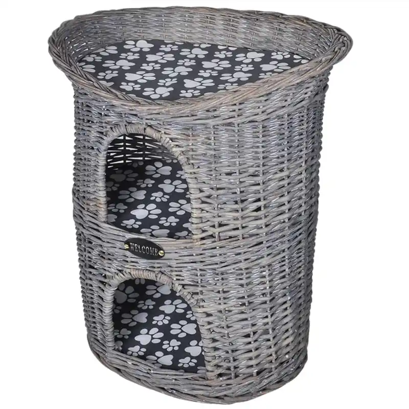vidaXL Casa/cama/rascador para mascotas 2 niveles sauce con cojín - Jardín
