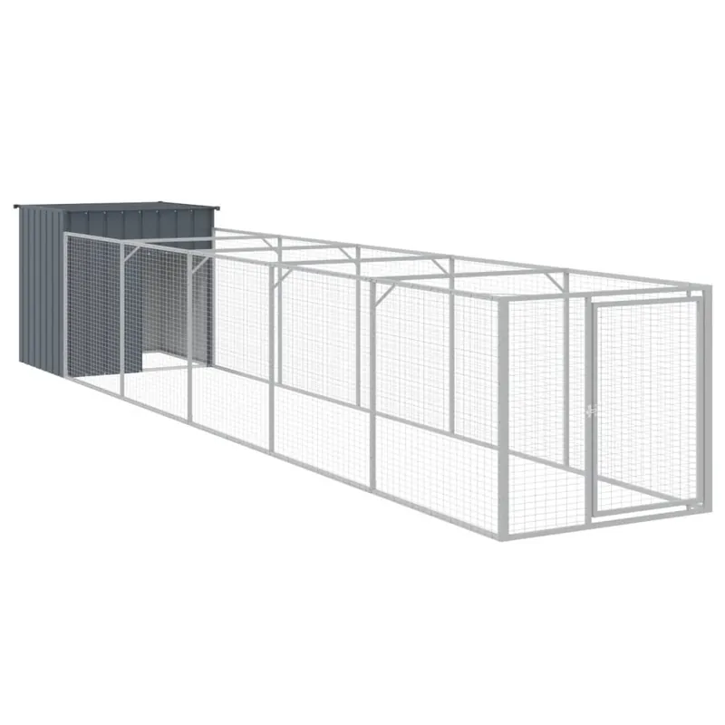 vidaXL Caseta perros con corral acero galvanizado gris 110x405x110 cm - Jardín