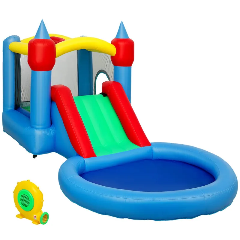 AIYAPLAY Castillo Hinchable con Soplador 4 en 1 Castillo Inflable para Niños con Tobogán Foso de Bolas Canasta y Bolsa de Transporte para Exterior Interior 415x205x190 cm - Jardín