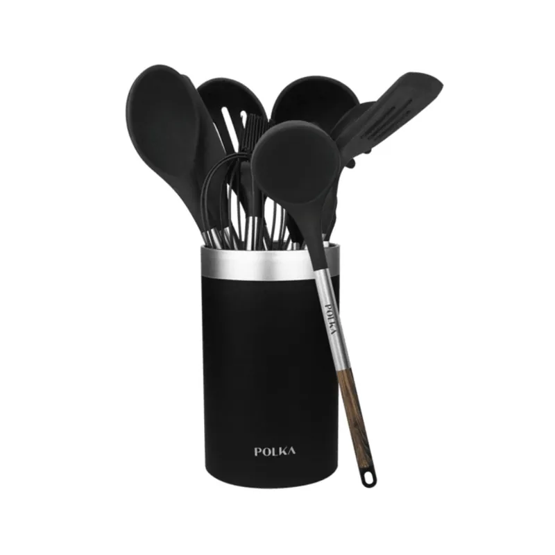 Set de 9 utensilios de cocina Cecotec Polka Excellence Force mango soft touch negro