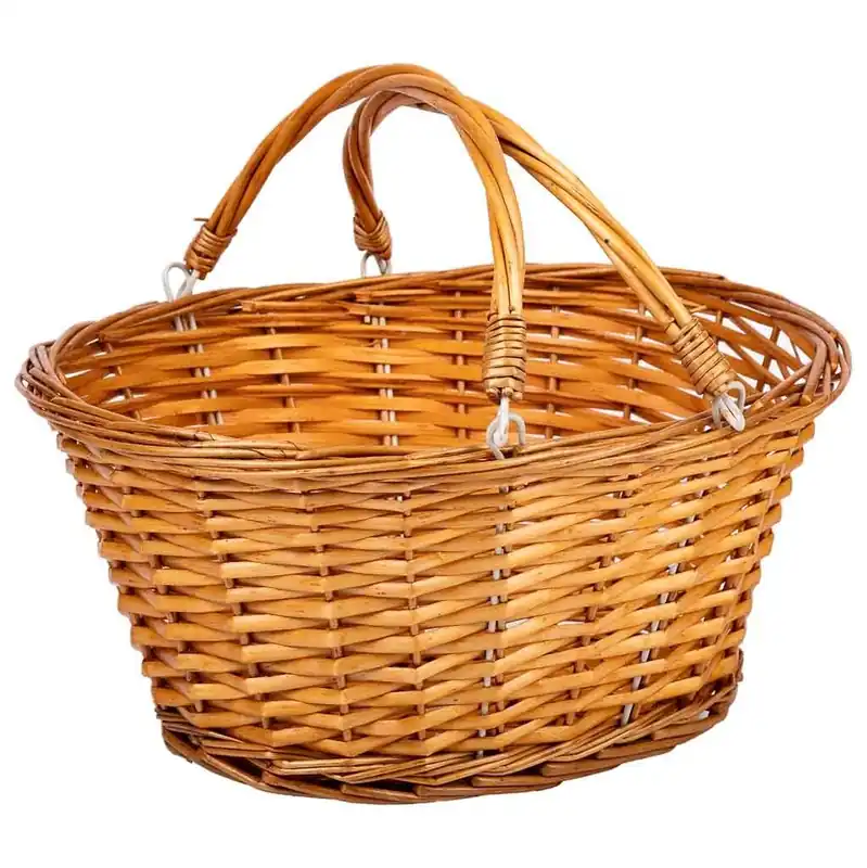 Cesta de mimbre asa abatible marrón 35x28x30h cm - Decoración