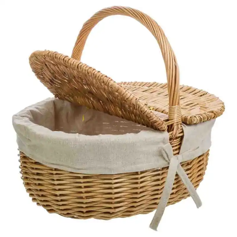 Cesta de mimbre marrón forrada 35x28x14,5/31h cm - Decoración