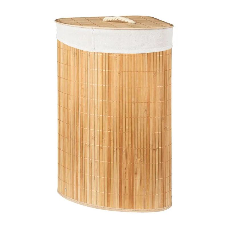 Cesta de Ropa de Bambú con forma de esquina en color Natural 35x35x60cm - Baño