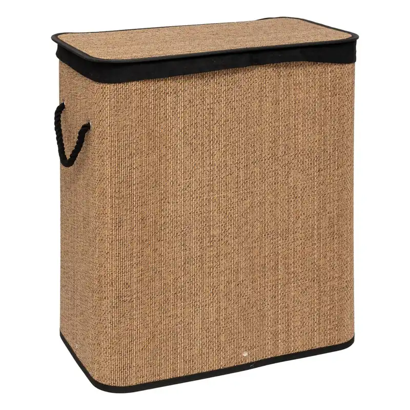 Cesta de ropa rectangular 100 l bambú y tejido negro - Baño
