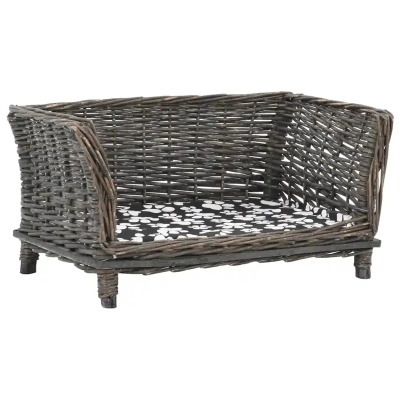 vidaXL Cesta para perros con cojín sauce natural gris 50x33x30 cm - Jardín