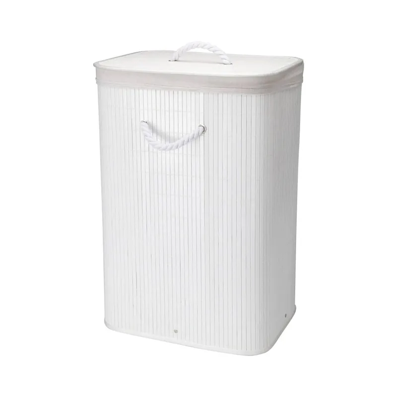 Cesta para ropa sucia Plegable de Bambú en color Blanco con interior de algodón 40x30x60cm - Baño