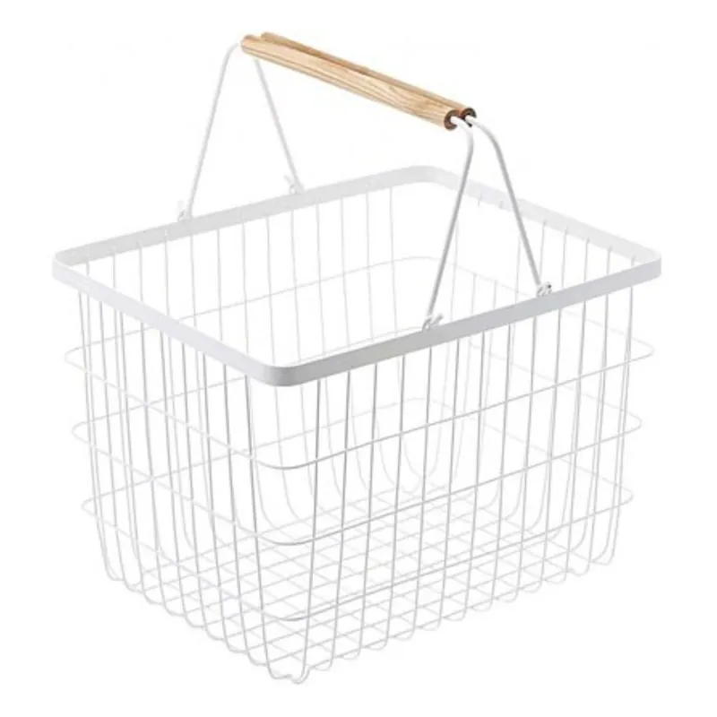 Cesto de ropa de metal blanco con asas de madera H38.5cm - Baño