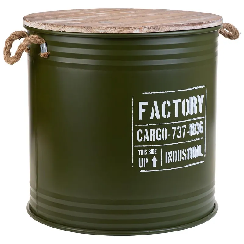 Cesto para la Ropa Sucia Alexandra House Living Factory Verde Cáñamo Metal Madera de abeto - Baño