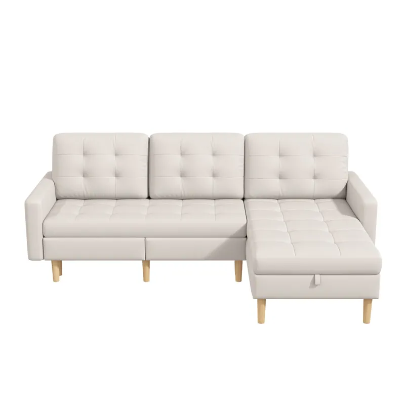 Chaise longue 3 plazas fija reversible de tela con almacenaje,beige - Sofás sillones puffs