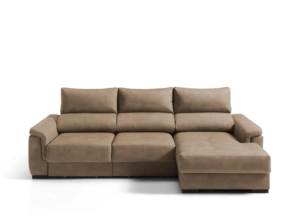Chaise longue derecha con arcón 4 plazas NAHIA color camel - Sofás sillones puffs