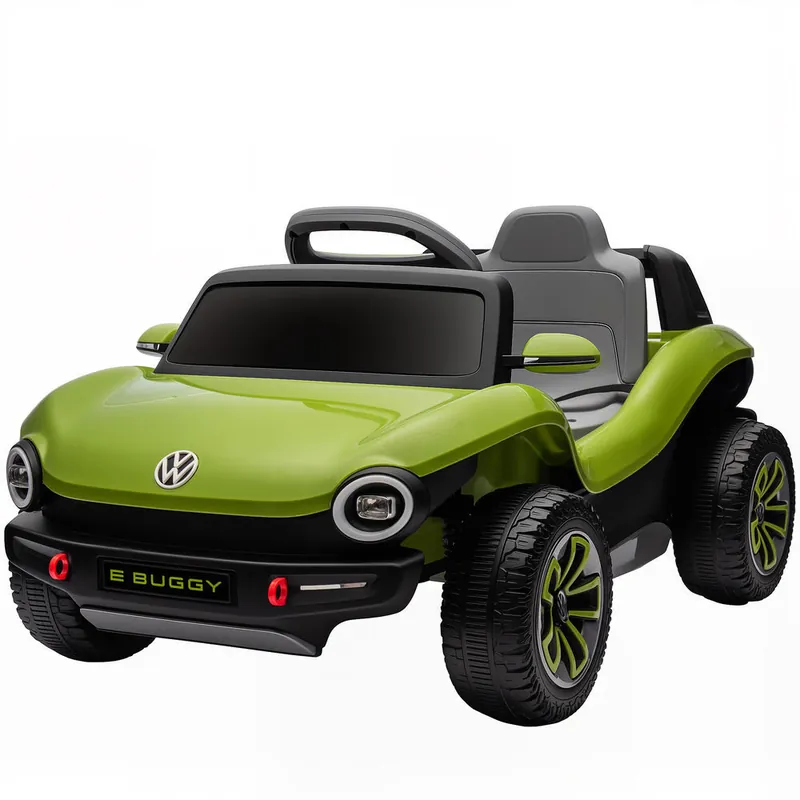 AIYAPLAY Coche Eléctrico para Niños de +3 Años, Volkswagen E-Buggy, Coche de Batería 12V, con Mando a Distancia 2,4 G, Ruedas con Suspensión, Faros LED, Música, USB, Motor Doble, Verde