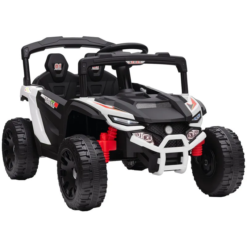 AIYAPLAY Coche Eléctrico para Niños 12V, Coche de Batería UTV con 2 Motores, Control Remoto 2,4G, 3-5 km/h, Suspensión Trasera, Faros, Música, para Niños de 3-5 Años, Blanco