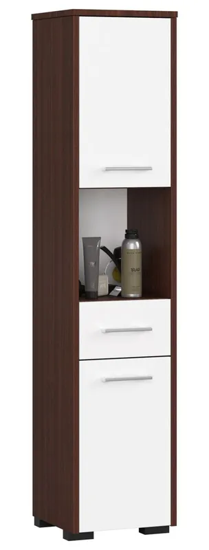 Columna de baño AKORD FIN Wenge 30 cm 2 puertas 1 cajón frente en color Blanco 5 estantes 30x30x140 cm