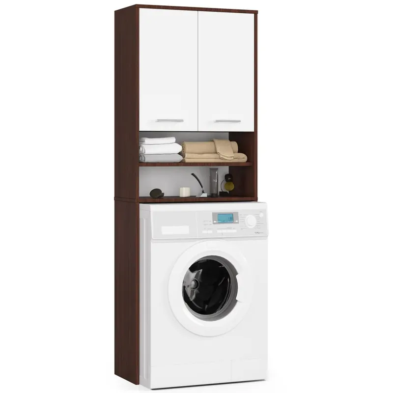 Columna de baño AKORD FIN para empotrar lavadora Wengué 64 cm hueco 2 puertas color Roble Sonoma mate 4 estantes 64x30x180 cm