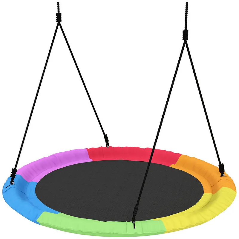 AIYAPLAY Columpio Nido Infantil, Ø120 cm, Altura Ajustable, Columpio Redondo para Bebés para Árbol, Carga 300 kg, para Interior y Exterior, para 4 Niños de 3 a 8 Años, Multicolor - Jardín