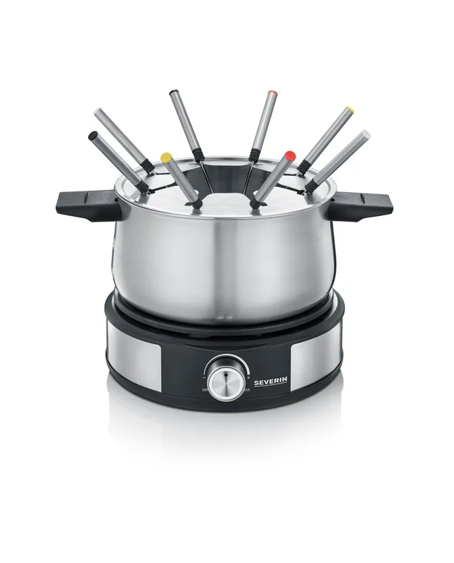 SEVERIN - Combinación de fondue y crepera 1500 W. Olla de acero inoxidable extraíble con marca mín. / máx. Acero Inoxidable/Negro. FO 2471