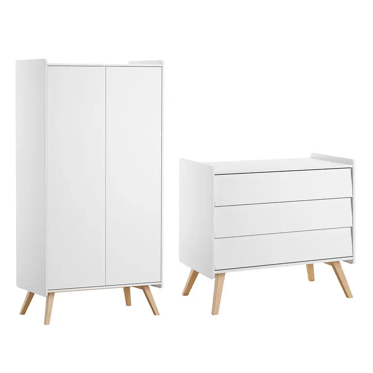 Vox Vintage Blanco y Madera Arcón de 3 cajones y armario de 2 puertas - Bebé