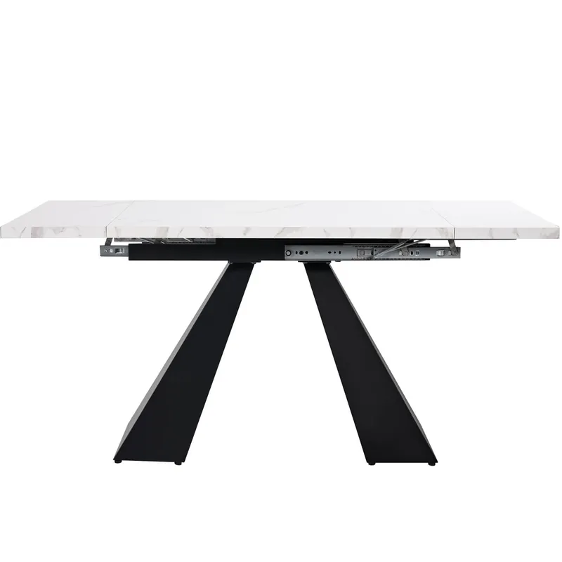 Juego de comedor 5 piezas - Mesa extensible de mármol (para 4 personas) - Sillas de terciopelo grises - Blanco