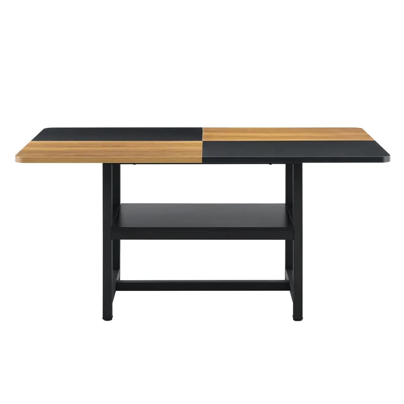 Conjunto mesa rectangular 160x90x76 cm - Estante multifuncional + 4 sillas blancas de cuero sintético - Blanco, Madera