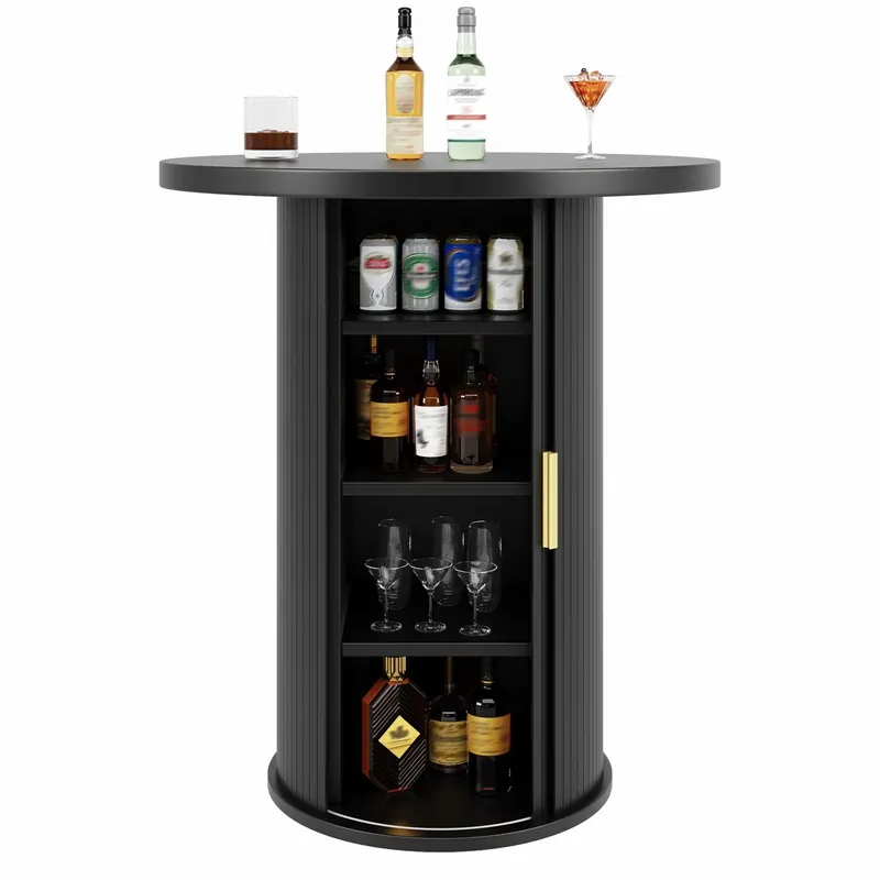 Conjunto de mesa alta de bar con 2 taburetes de bar - mesa alta redonda con espacio de almacenamiento y taburetes ergonómicos, MDF efecto madera - madera