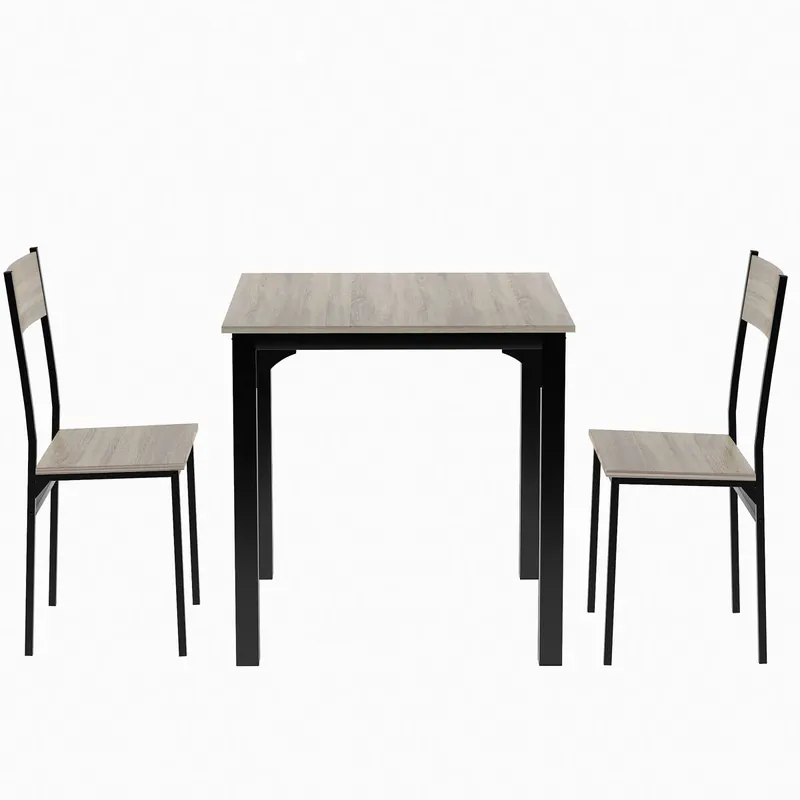 Grupo de comedor, mesa de comedor con 2 sillas - para balcón, comedor y salón - color natural