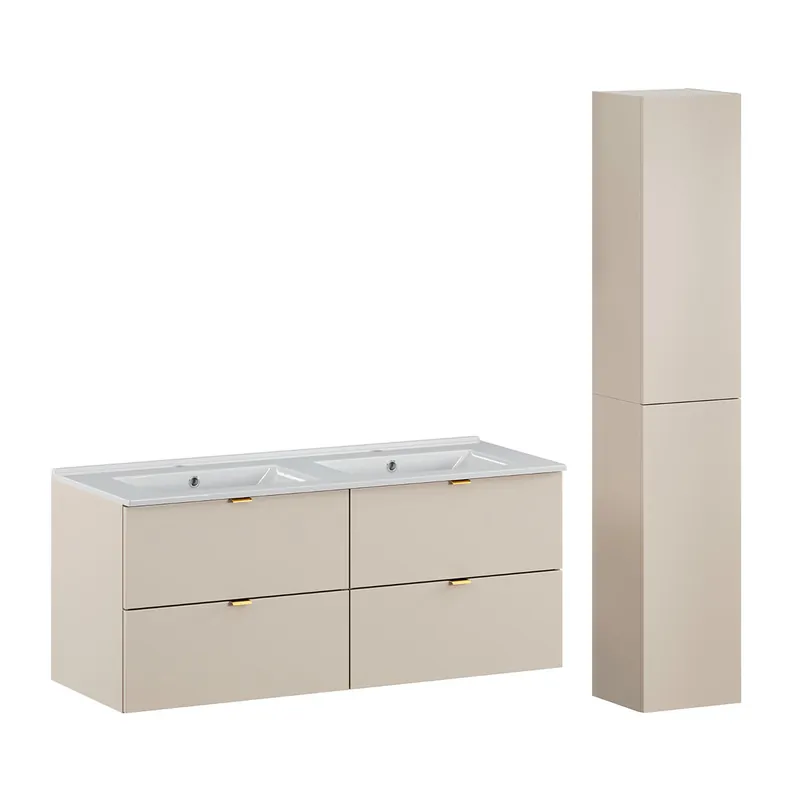 Conjunto de muebles con doble lavabo encastrado 120cm y columna Azel Cachemira - Baño
